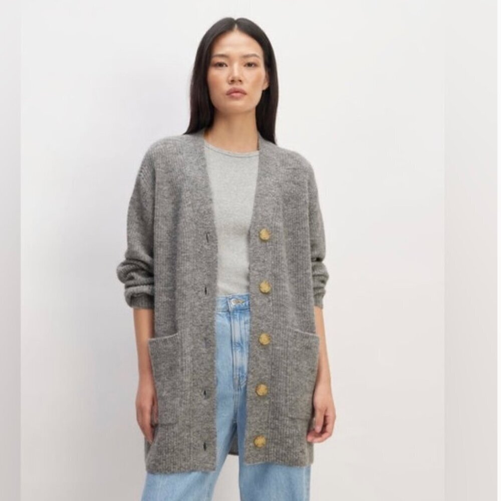 Everlane Alpaca Wool Cardigan Sweater Knit Button Down Pockets Gray Size Small